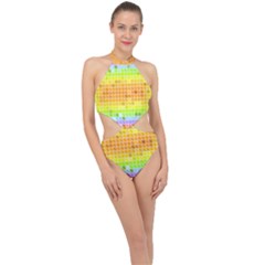 Pattern Geometric Square Art Halter Side Cut Swimsuit by Pakrebo