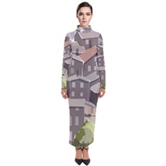 Village Place Portugal Landscape Turtleneck Maxi Dress by Pakrebo