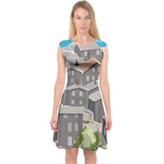 Village Place Portugal Landscape Capsleeve Midi Dress by Pakrebo