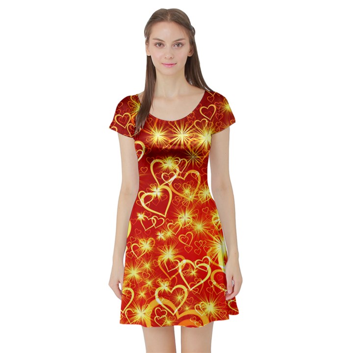 Pattern Valentine Heart Love Short Sleeve Skater Dress