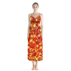 Pattern Valentine Heart Love Button Up Chiffon Maxi Dress