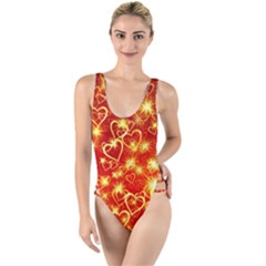 Pattern Valentine Heart Love High Leg Strappy Swimsuit by Mariart