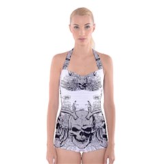 Skull Vector Boyleg Halter Swimsuit 