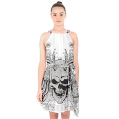 Skull Vector Halter Collar Waist Tie Chiffon Dress by Alisyart