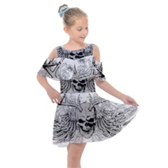 Skull Vector Kids  Shoulder Cutout Chiffon Dress