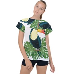 Tropical Birds Ruffle Collar Chiffon Blouse