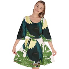 Tropical Birds Velour Kimono Dress