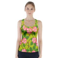 Roses Flowers Pattern Bud Pink Racer Back Sports Top