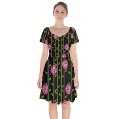 Rose Abstract Rose Garden Short Sleeve Bardot Dress