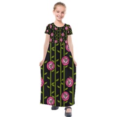 Rose Abstract Rose Garden Kids  Short Sleeve Maxi Dress by Pakrebo