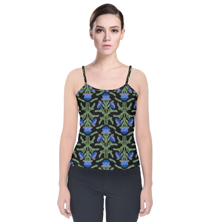 Pattern Thistle Structure Texture Velvet Spaghetti Strap Top