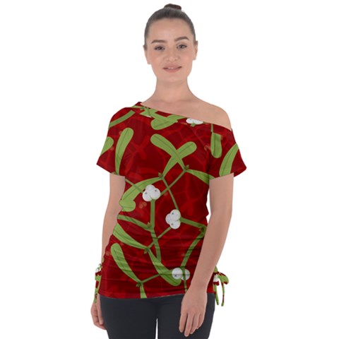 Mistletoe Christmas Texture Advent Tie-up Tee by Pakrebo