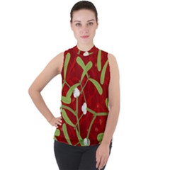 Mistletoe Christmas Texture Advent Mock Neck Chiffon Sleeveless Top by Pakrebo