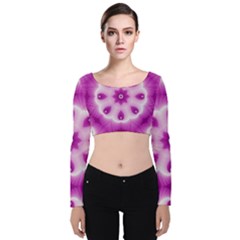 Pattern Abstract Background Art Purple Velvet Long Sleeve Crop Top by Pakrebo