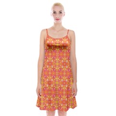 Desktop Pattern Abstract Orange Spaghetti Strap Velvet Dress by Pakrebo