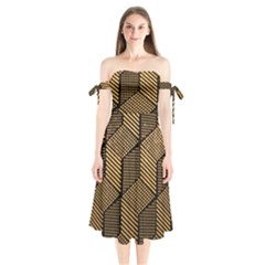 Cubes Light Geometry Shines Shoulder Tie Bardot Midi Dress by Pakrebo