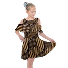 Cubes Light Geometry Shines Kids  Shoulder Cutout Chiffon Dress by Pakrebo