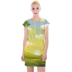 Wallpaper Background Landscape Cap Sleeve Bodycon Dress