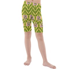 Texture Heather Nature Kids  Mid Length Swim Shorts by Pakrebo