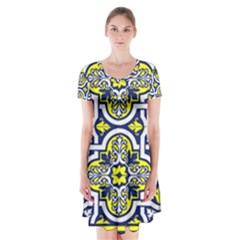 Tiles Panel Decorative Decoration Short Sleeve V-neck Flare Dress