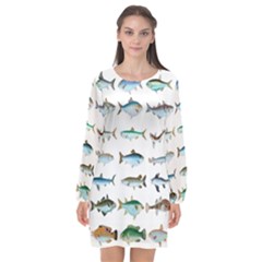 Ml 6-6 Fish Long Sleeve Chiffon Shift Dress 