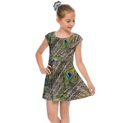 Green Peacock Feathers Color Plumage Kids  Cap Sleeve Dress by Pakrebo