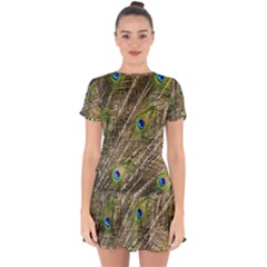 Green Peacock Feathers Color Plumage Drop Hem Mini Chiffon Dress by Pakrebo