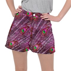 Red Peacock Feathers Color Plumage Stretch Ripstop Shorts