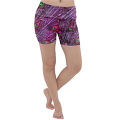 Red Peacock Feathers Color Plumage Lightweight Velour Yoga Shorts