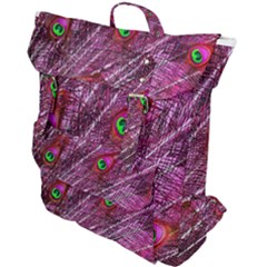 Red Peacock Feathers Color Plumage Buckle Up Backpack