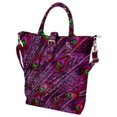 Red Peacock Feathers Color Plumage Buckle Top Tote Bag