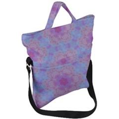 Violet Mandala Floral Pattern Fold Over Handle Tote Bag by WensdaiAmbrose