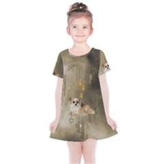 Cute Little Chihuahua With Hearts On The Moon Kids  Simple Cotton Dress