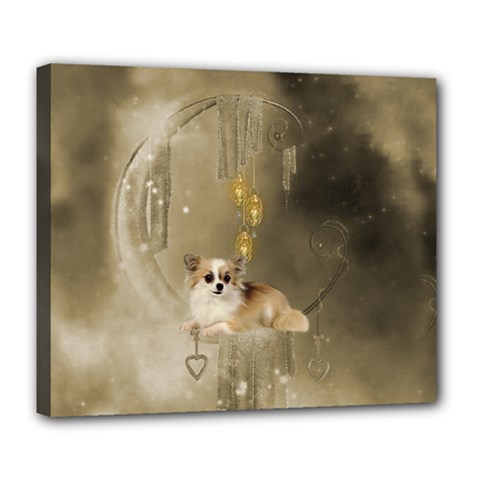 Cute Little Chihuahua With Hearts On The Moon Deluxe Canvas 24  X 20  (stretched) by FantasyWorld7