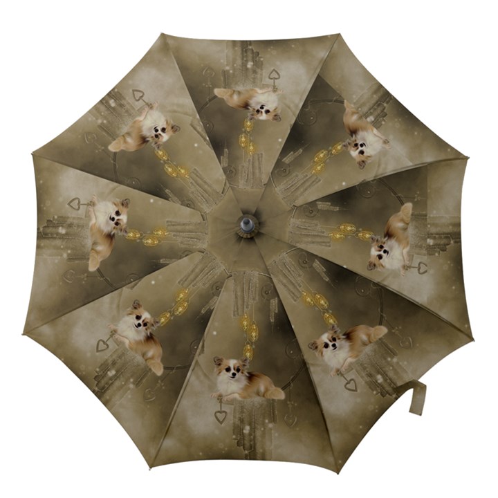 Cute Little Chihuahua With Hearts On The Moon Hook Handle Umbrellas (Large)