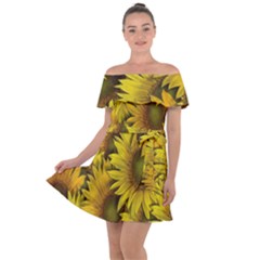 Surreal Sunflowers Off Shoulder Velour Dress by retrotoomoderndesigns