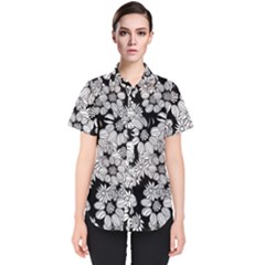 Black & White Floral Women s Short Sleeve Shirt
