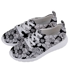Black & White Floral Women s Lightweight Sports Shoes