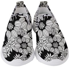 Black & White Floral Kids  Slip On Sneakers by WensdaiAmbrose