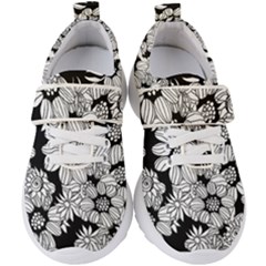 Black & White Floral Kids  Velcro Strap Shoes