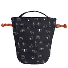 Sushi Pattern - Greyscale Drawstring Bucket Bag