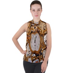 Time Clock Watches Mock Neck Chiffon Sleeveless Top by Mariart