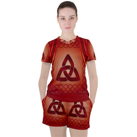 The Celtic Knot In Red Colors Women s Tee And Shorts Set by FantasyWorld7