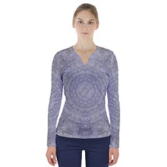 Lace Flower Planet And Decorative Star V-neck Long Sleeve Top by pepitasart