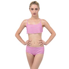 Pink Gingham Layered Top Bikini Set by retrotoomoderndesigns