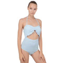 Blue Gingham Scallop Top Cut Out Swimsuit by retrotoomoderndesigns