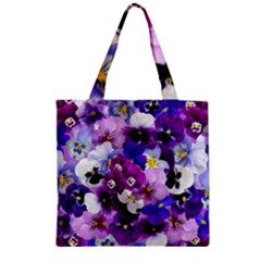 Pretty Purple Pansies Zipper Grocery Tote Bag