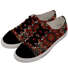 Mandala - Red & Teal Men s Low Top Canvas Sneakers by WensdaiAmbrose