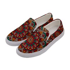 Mandala - Red & Teal Women s Canvas Slip Ons by WensdaiAmbrose