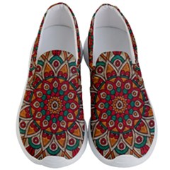 Mandala - Red & Teal Men s Lightweight Slip Ons by WensdaiAmbrose